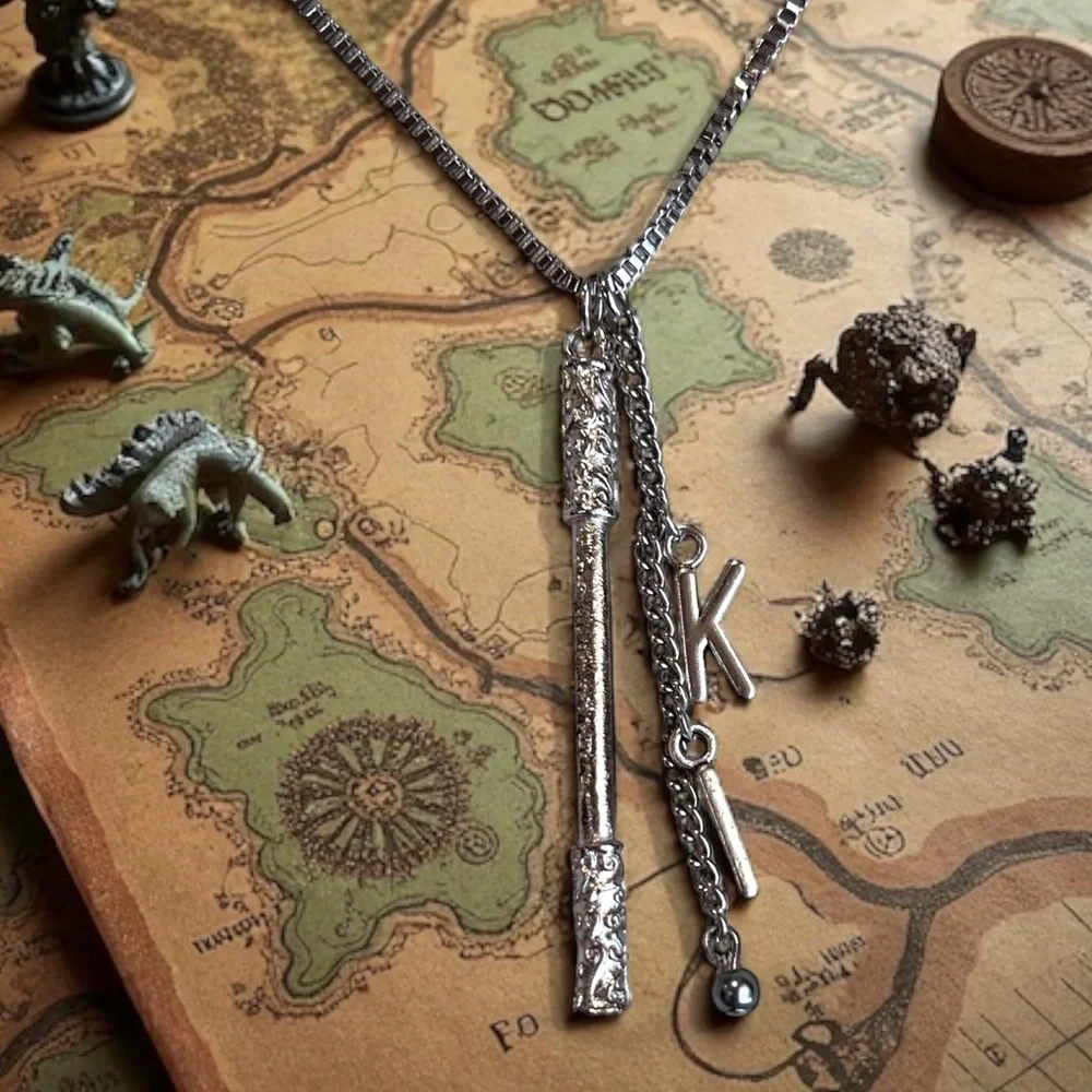 Dungeons and Dragons Monk necklace Monk staff and the initials KI DND jewelry